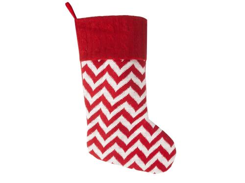 Vianočná dekorácia - Pletená ponožka s brmbolcami a kožušinou, 50 cm